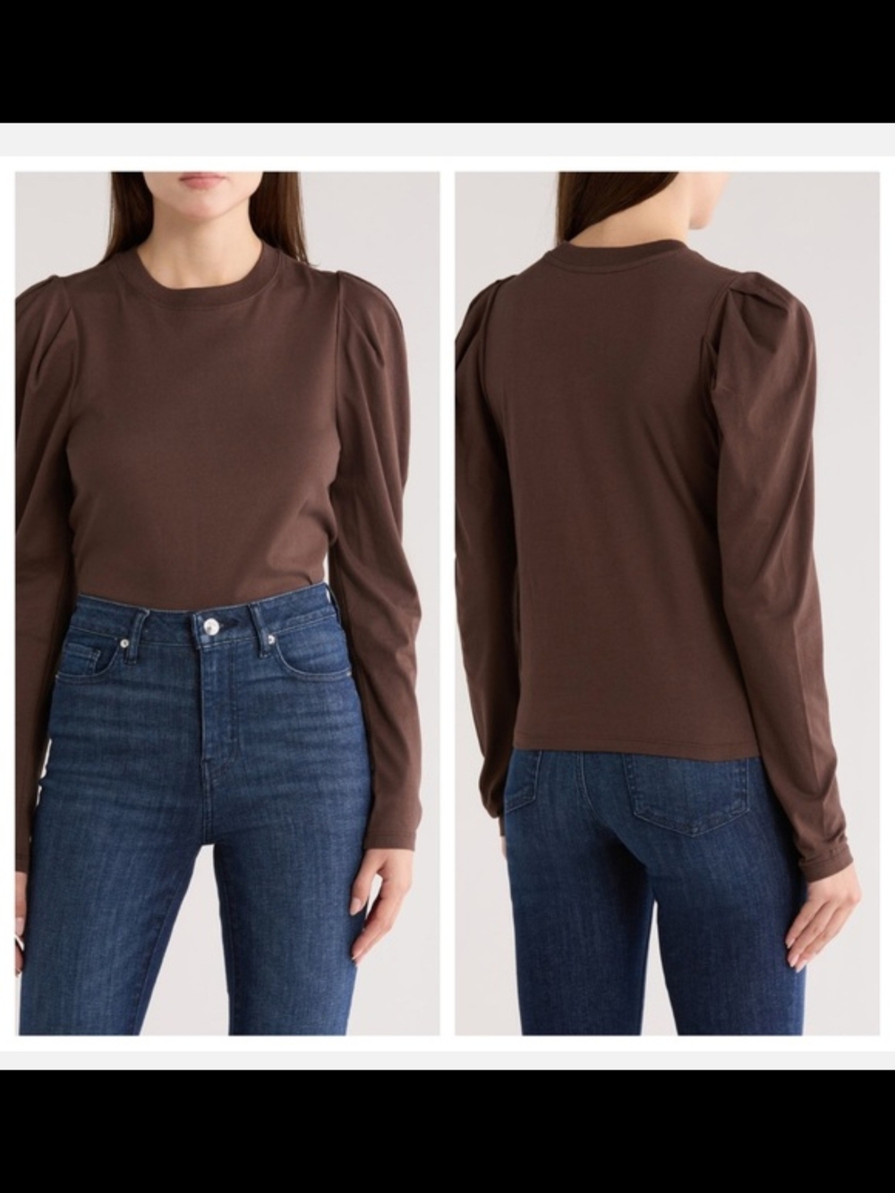 Frame Denim Brown Puff-Sleeve Long Sleeve Tee
